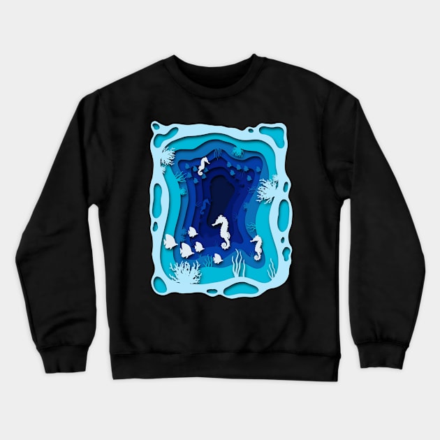 Underwater world with fish seahorses corals Crewneck Sweatshirt by BurunduXX-Factory